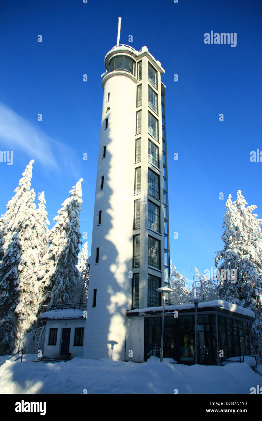 Watch tower on Suur munamägi hill in winter in Haanja, Estonia. Stock Photo