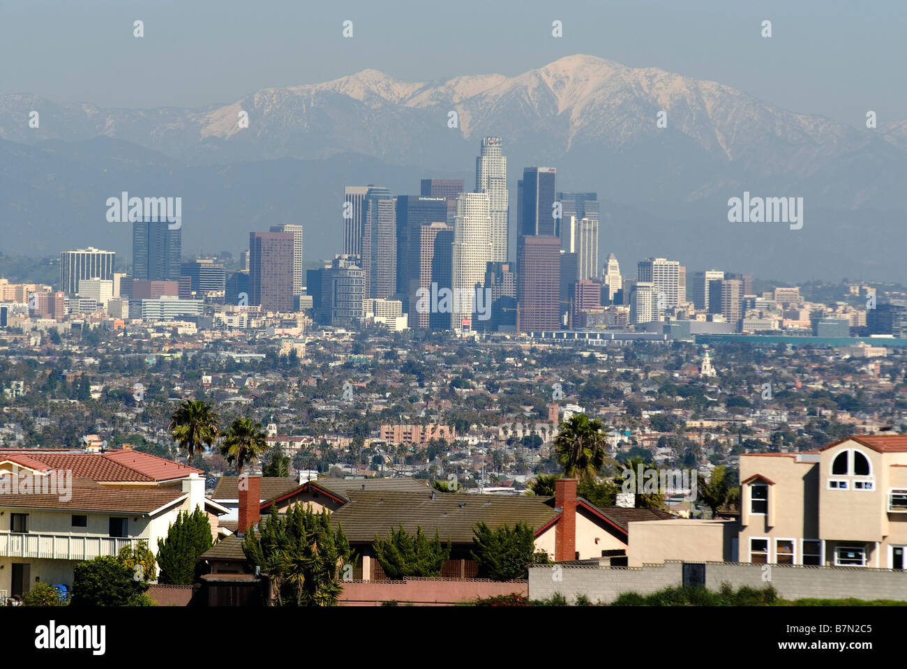 Los Angeles with the San Bernardino Mountains behind California USA