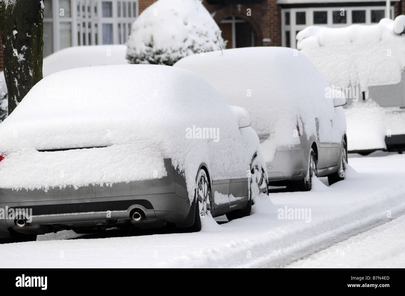 Cars covered in snow Stock Photo