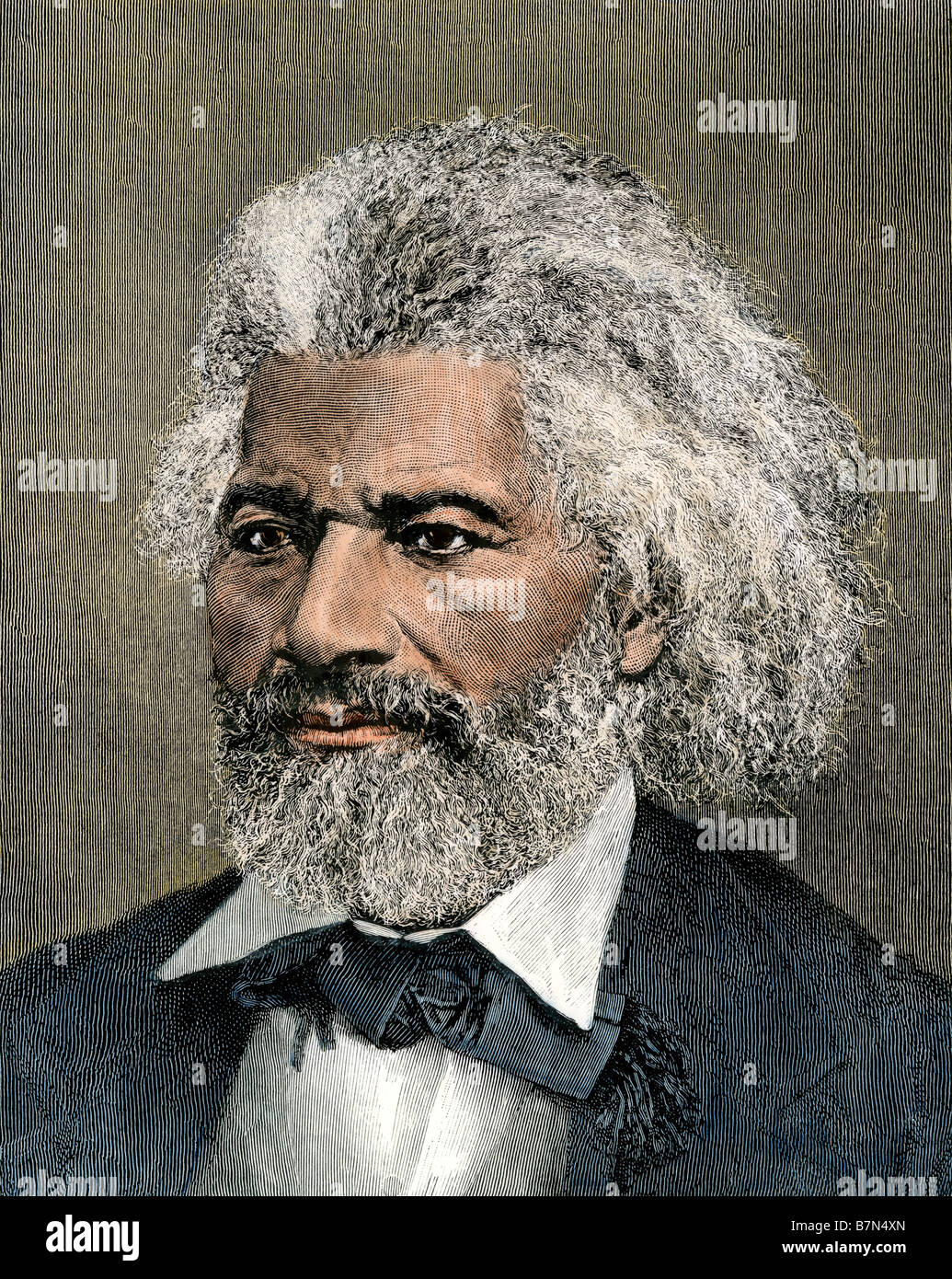 Frederick Douglass portrait. Hand-colored woodcut Stock Photo