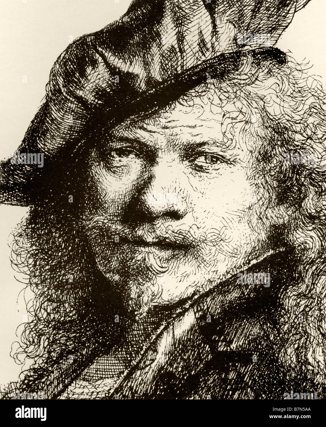 Detail from Rembrandt Leaning on a Stone Sill. From the etching by