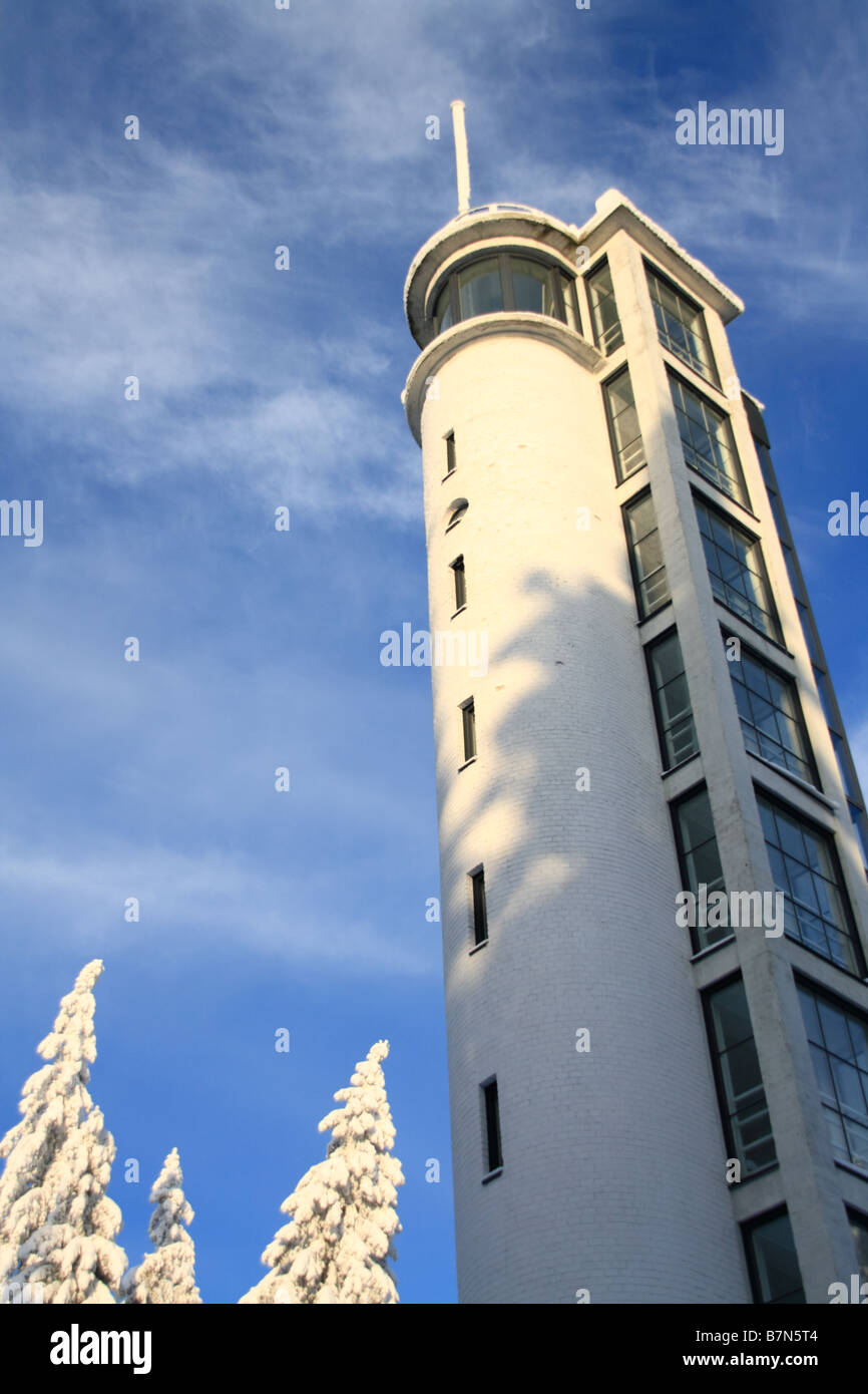 Watch tower on Suur munamägi hill in Haanja, Estonia in winter. Stock Photo