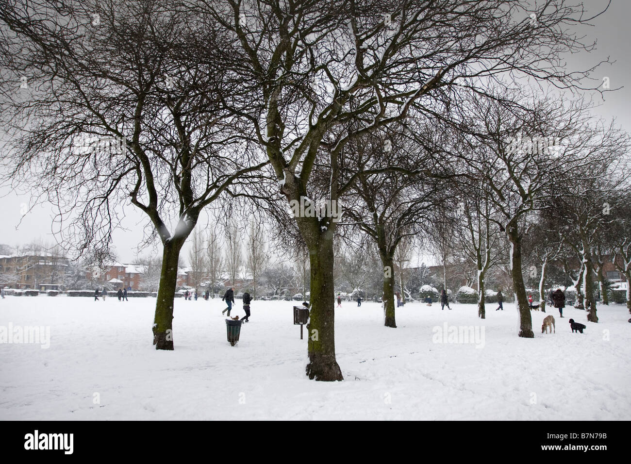 Snow scene in North Kensington park Stock Photo