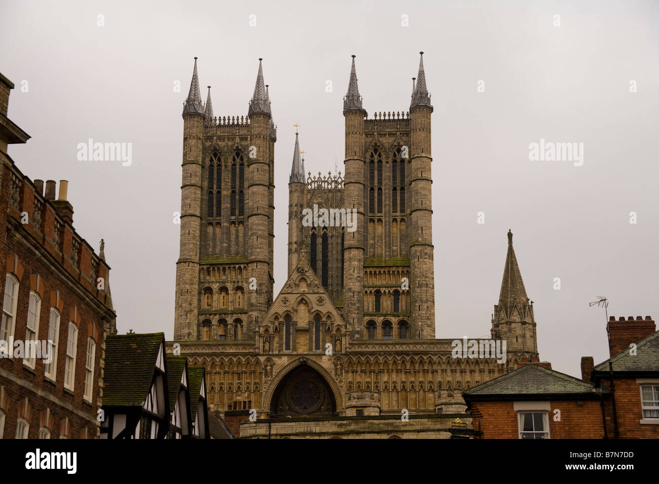 The towers of Lincoln Cathedral, England. Stock Photo