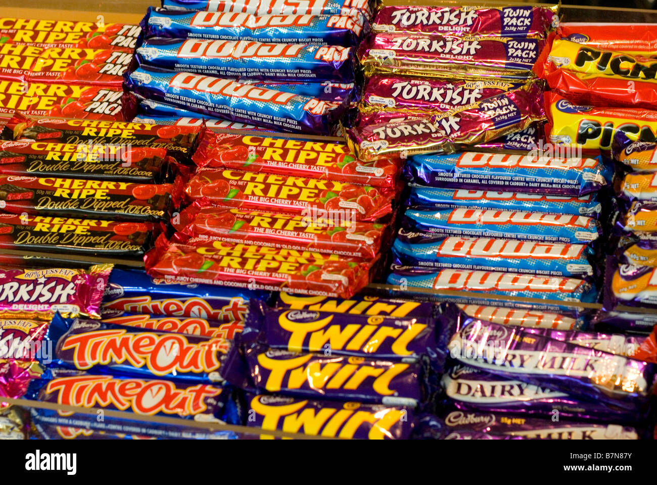 chocolate bars on display Stock Photo