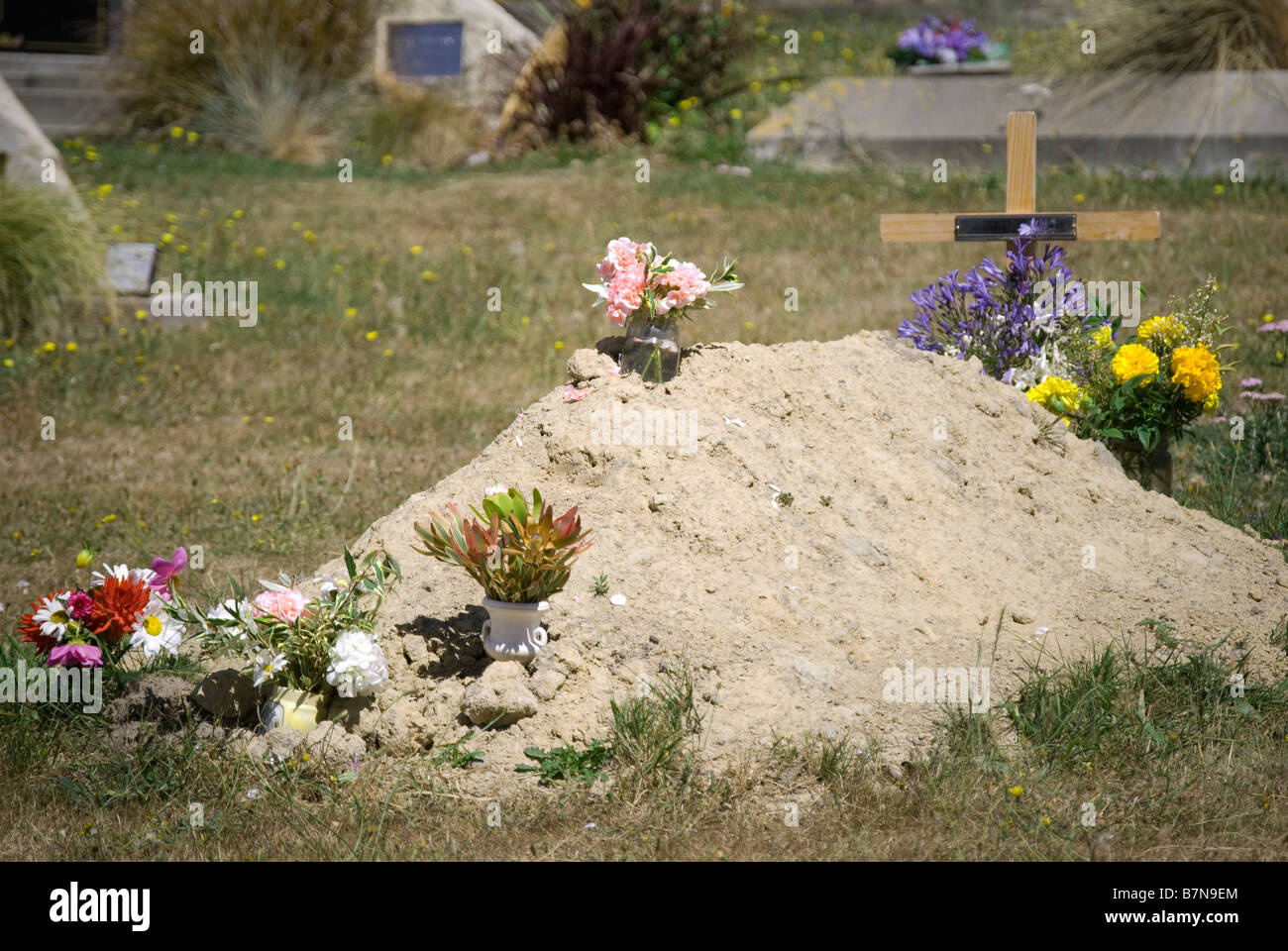 Burial mound, St Cuthberts Cemetery, Governors Bay, Lyttelton Harbour, Banks Peninsula, Canterbury, New Zealand Stock Photo
