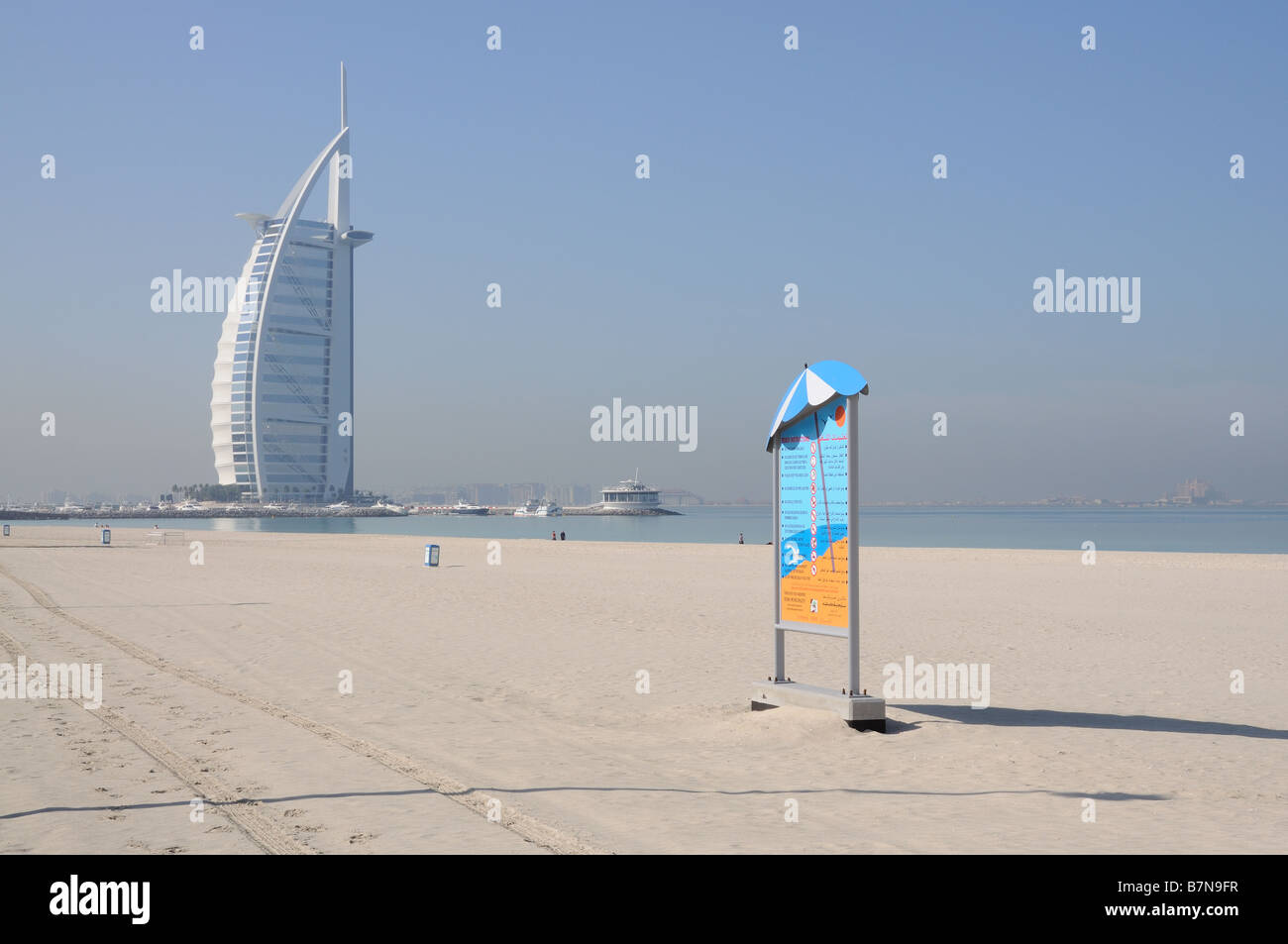 Jumeirah Beach and Hotel Burj Al Arab in Dubai Stock Photo