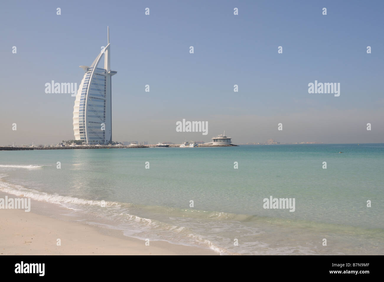 Jumeirah Beach and Hotel Burj Al Arab in Dubai Stock Photo