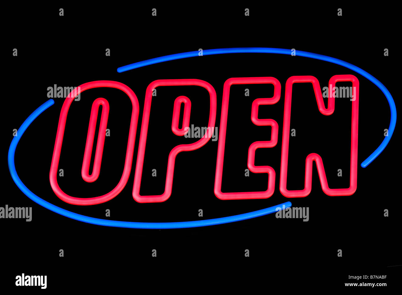 Illuminated neon OPEN sign Stock Photo