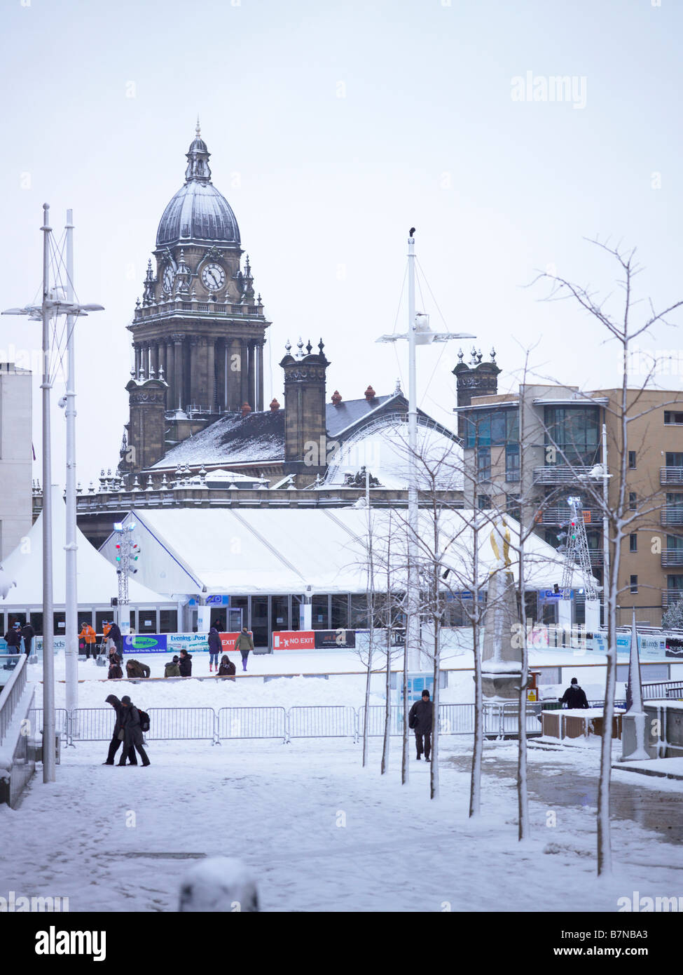 Snow covered Millennium Square & Ice Cube Outdoor Ice Skating Rink