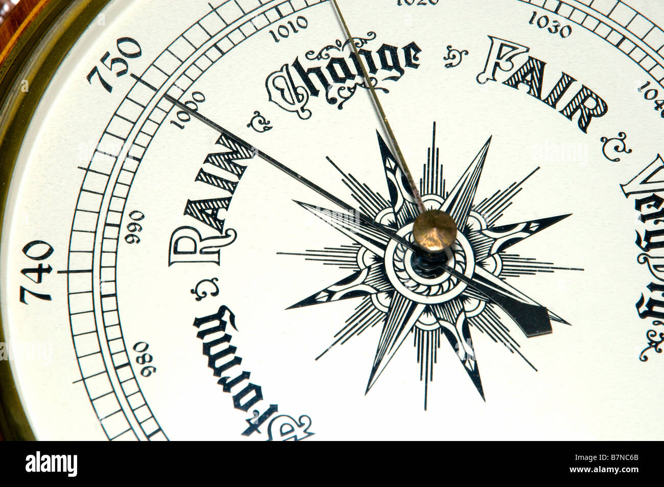 Barometer Pointing to Rain Stock Photo Alamy