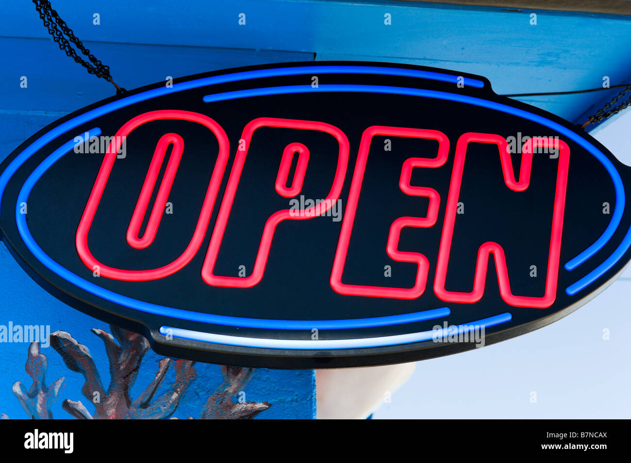 OPEN sign outside a bar in Fort Myers Beach, Florida, USA Stock Photo