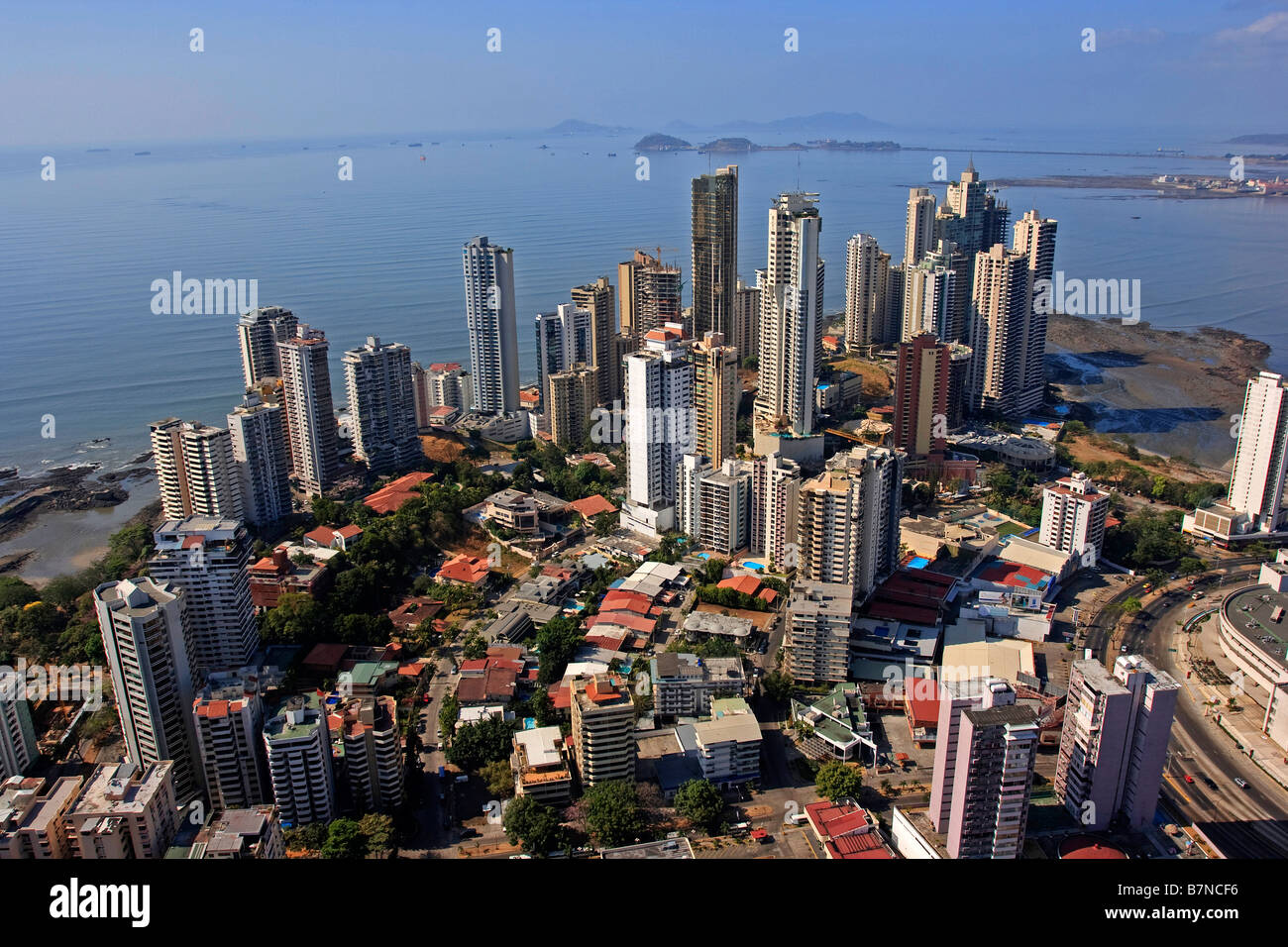 Panama City City Ciudad de Panamá Top to bottom, left to right: Panama Canal, Skyline, Bridge of the Americas, The bovedas, Casco Viejo of Panama. Stock Photo