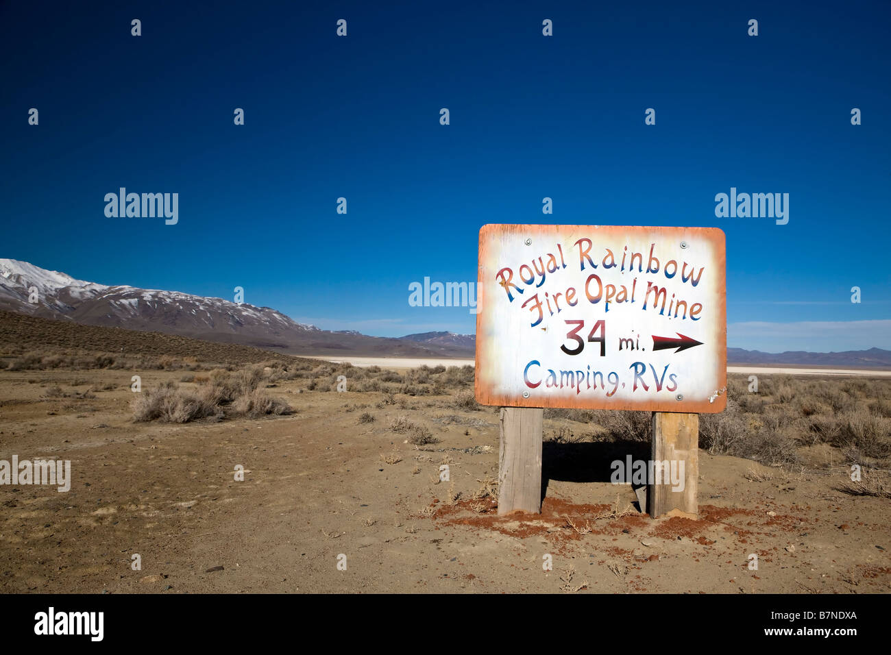 Sign off of county route 34 for the Royal Rainbow Fire Opal Mine Black Rock Desert Gerlach Nevada Stock Photo