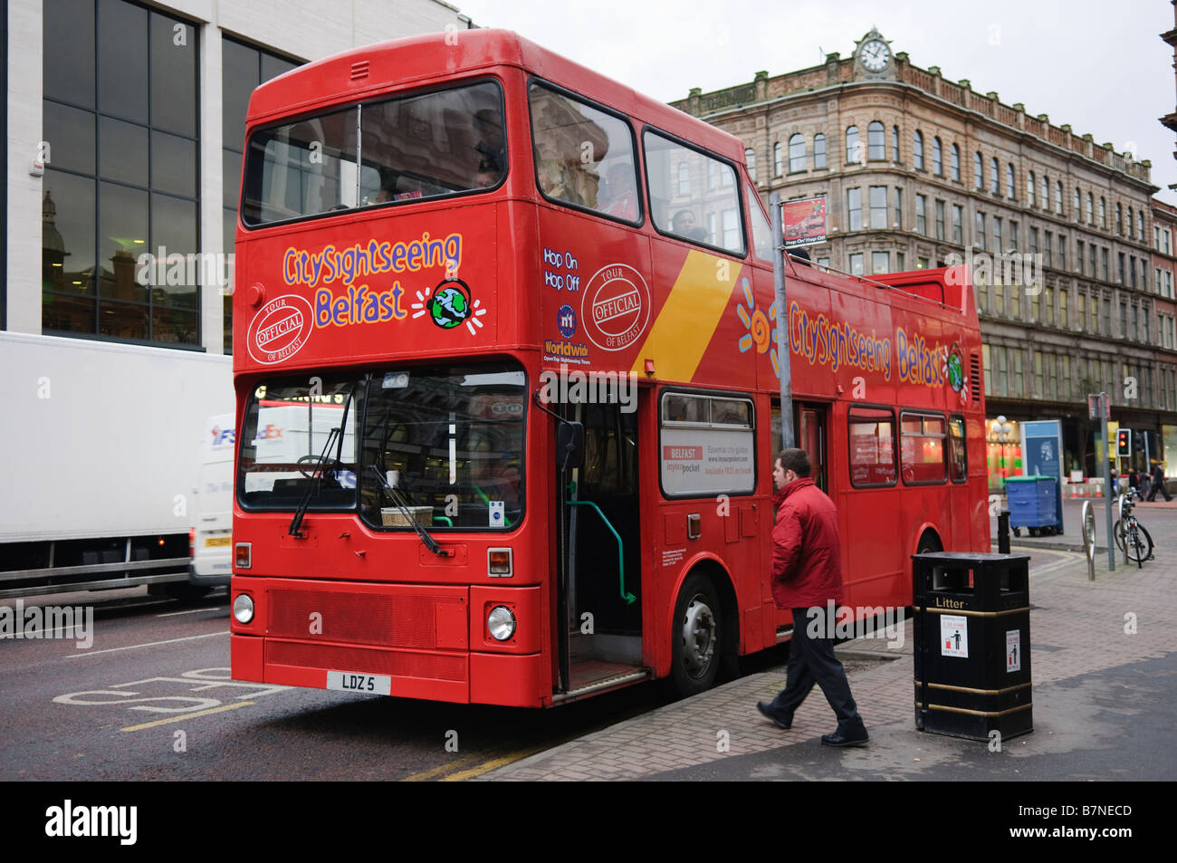 Belfast open-topped sightseeing tour bus Stock Photo