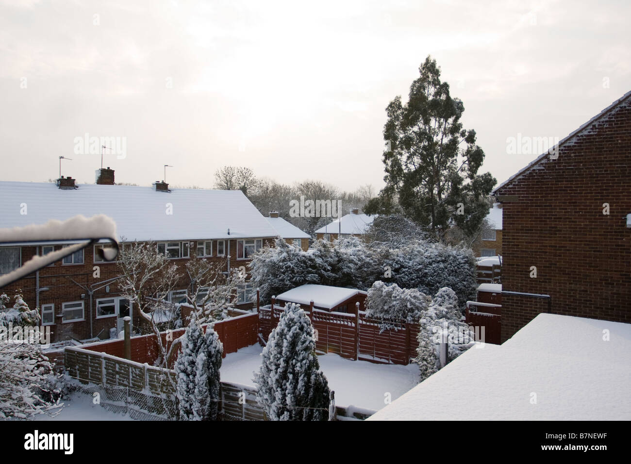 snowy morning in a suburban area of London. Stock Photo