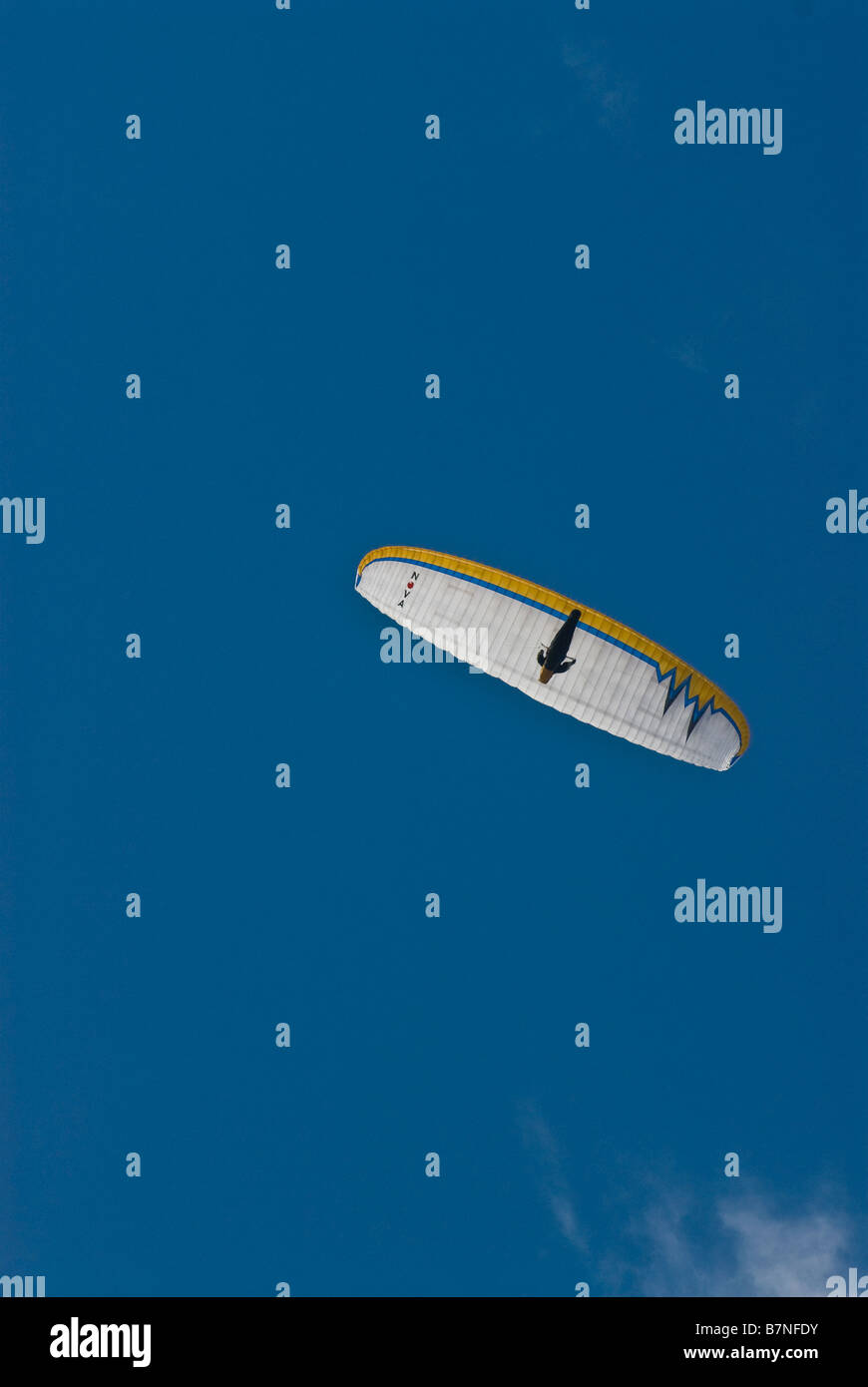 hang glider soaring in sky Stock Photo