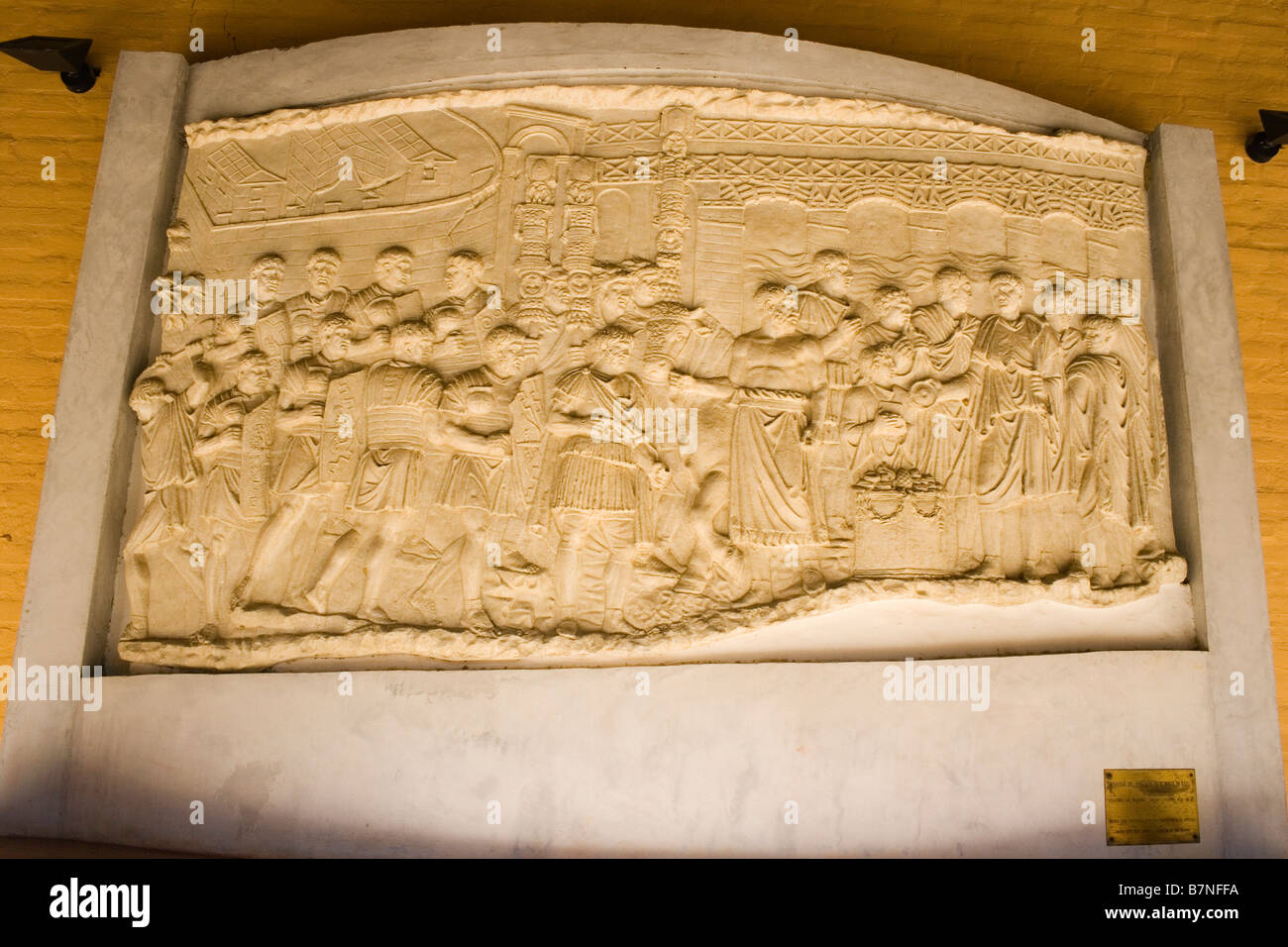 Italica, Santiponce, Seville, Spain. Wall plaque of Trajan's Column. Stock Photo