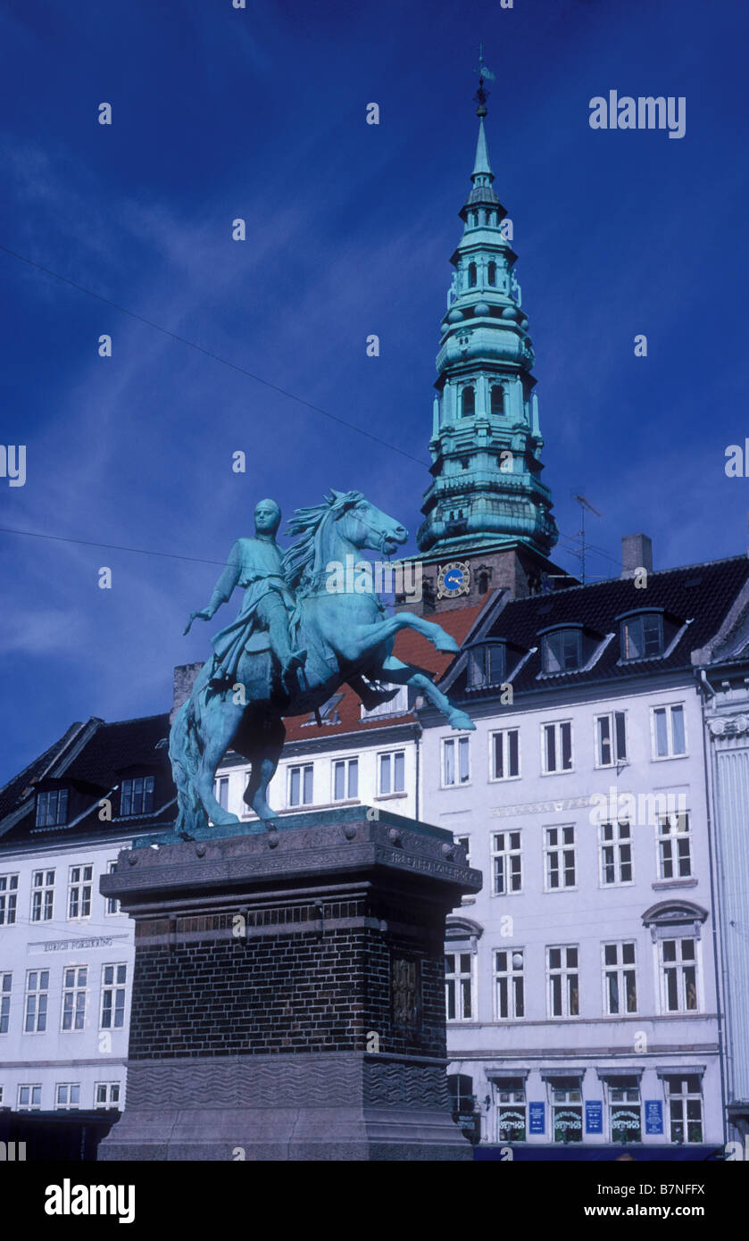 One of many blue spires in Copenhagen Stock Photo