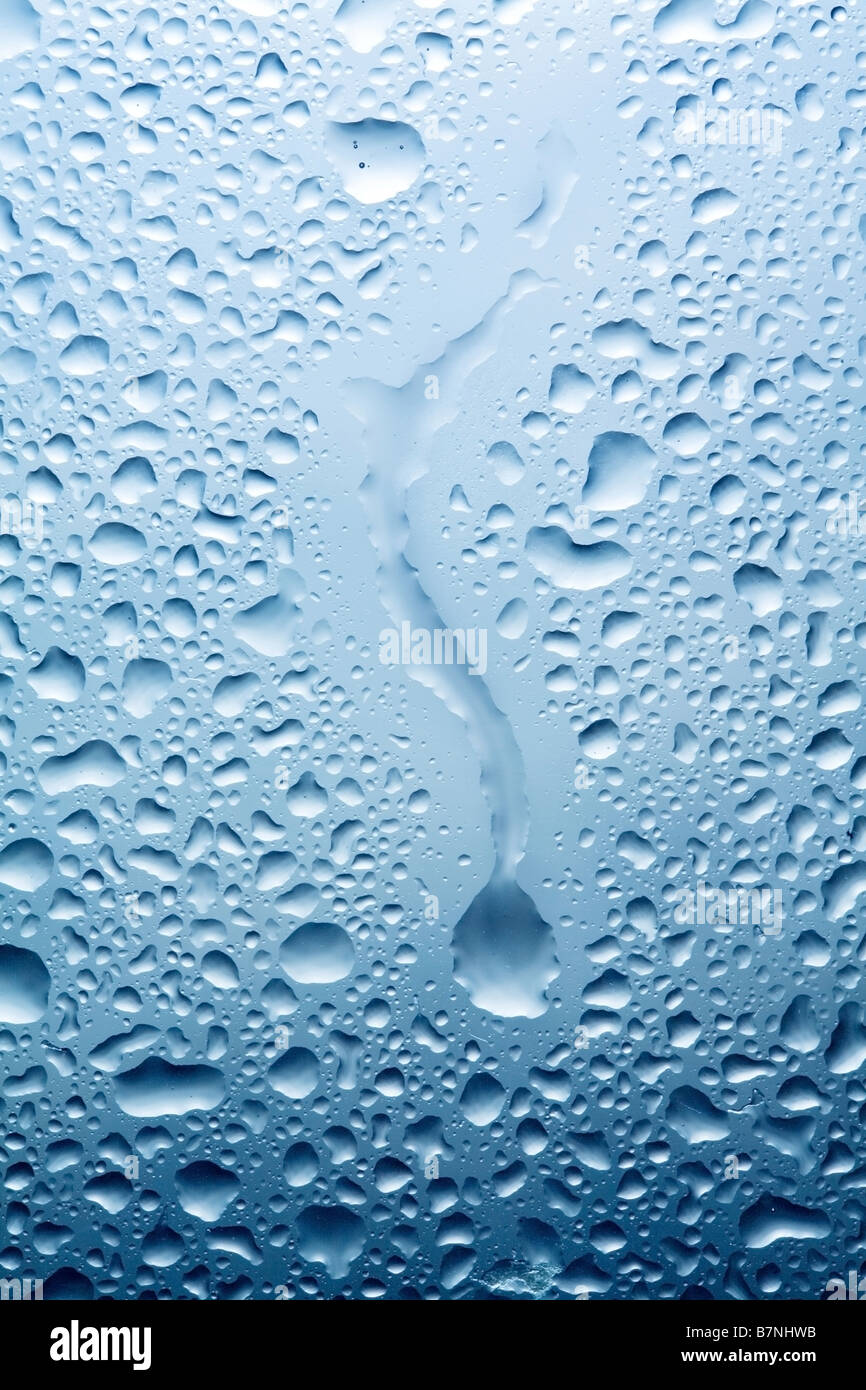 Water blue drops flowed condensate round invoice abstraction background Stock Photo