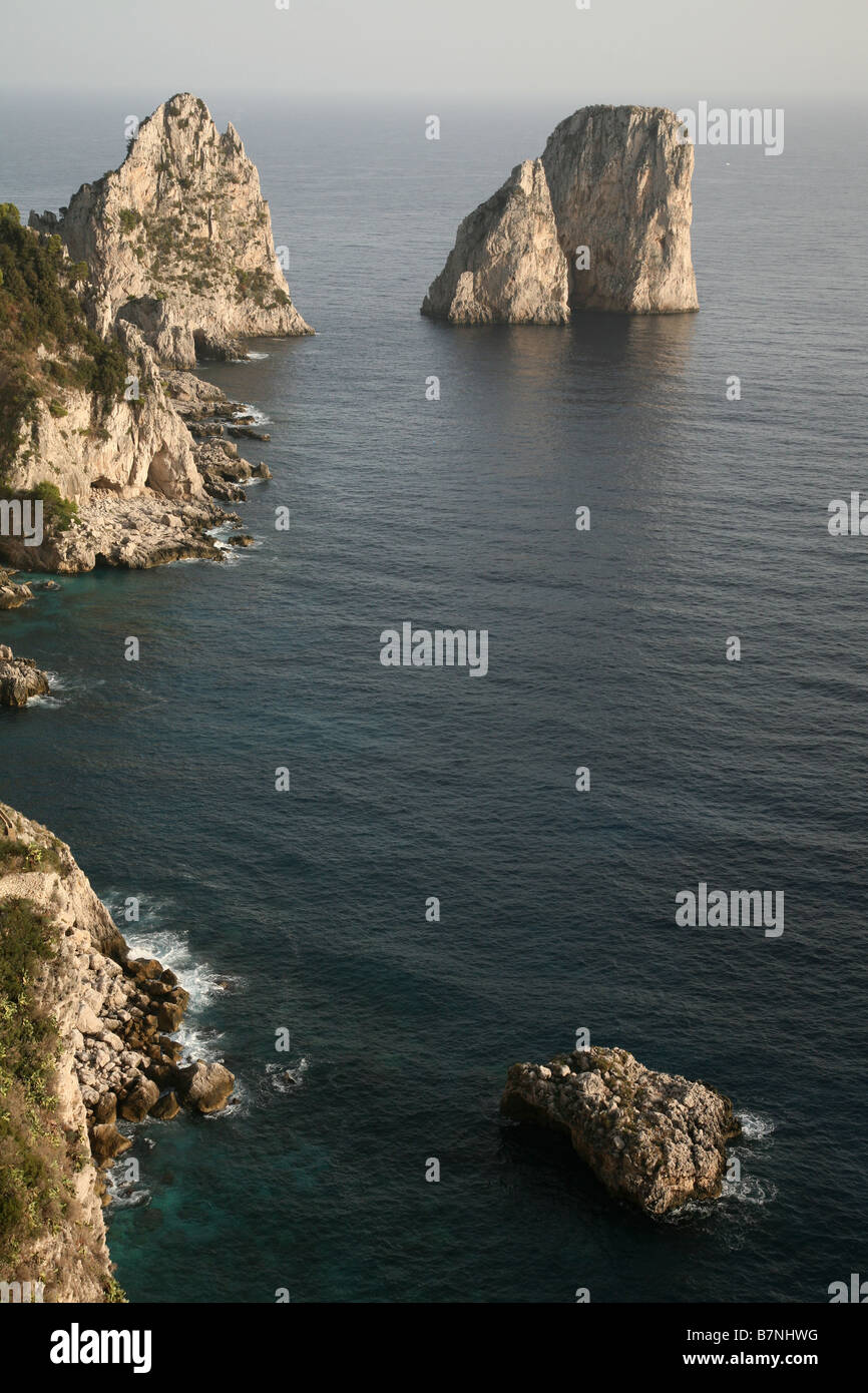 Faraglio Rocks Faraglioni Rocks on Capri Island, Italy. Rock's names left to right ...