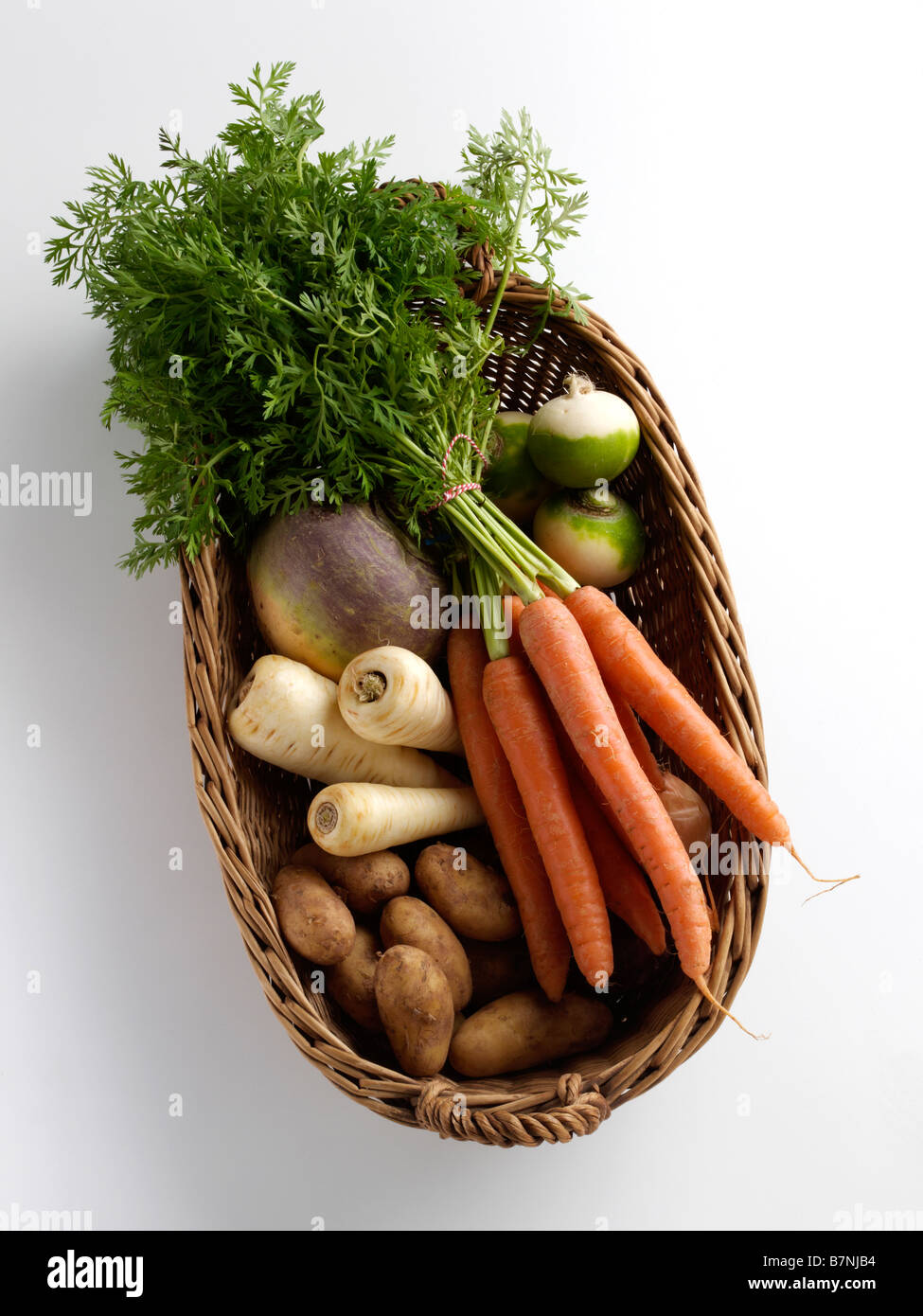 A basket of root vegetables Stock Photo Alamy