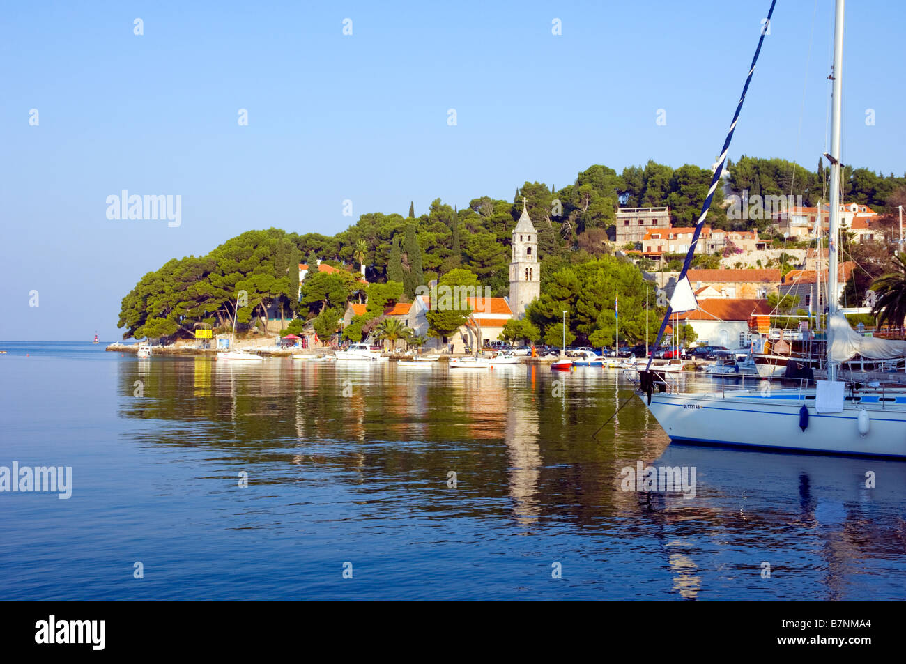 Harbour views of the small Croatian fishing village of Cavtat on the Adriatic Sea Stock Photo