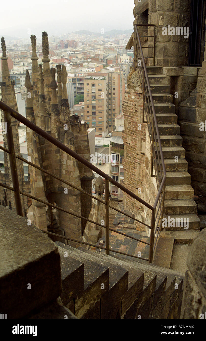 La Sagrada Familia, Barcelona Spain, Maurits Cornelis Escher type stairs stairway Stock Photo