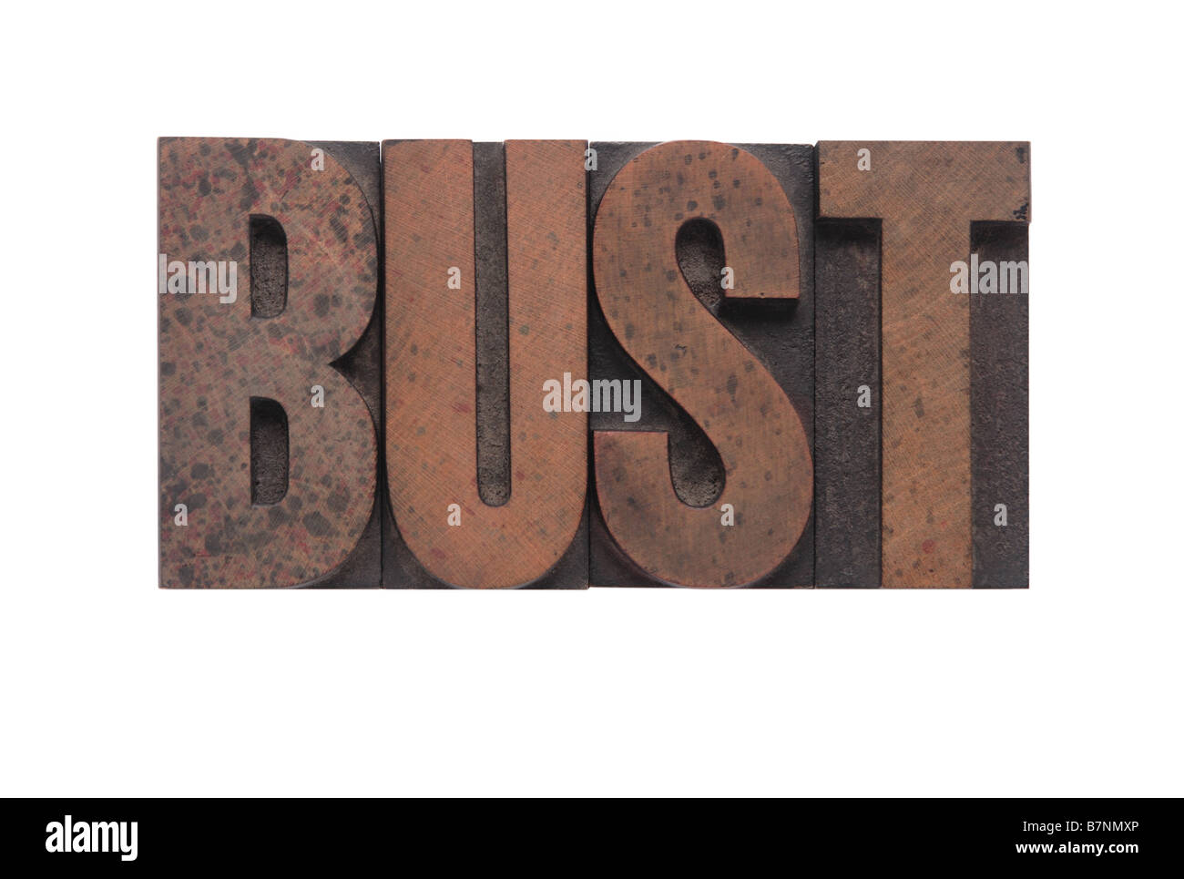 the word 'bust' in old ink-stained wood type Stock Photo - Alamy
