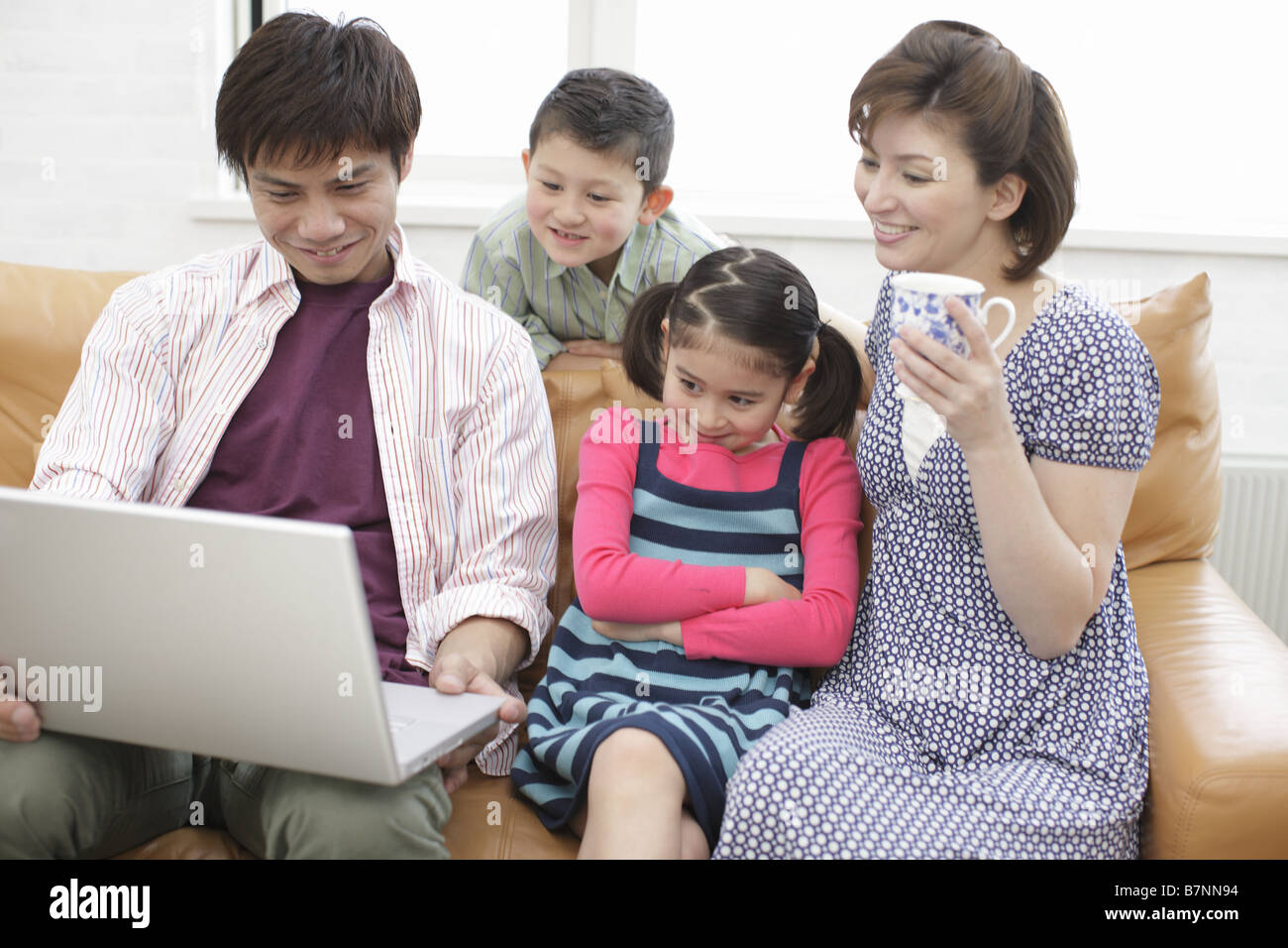 Family using computer Stock Photo - Alamy