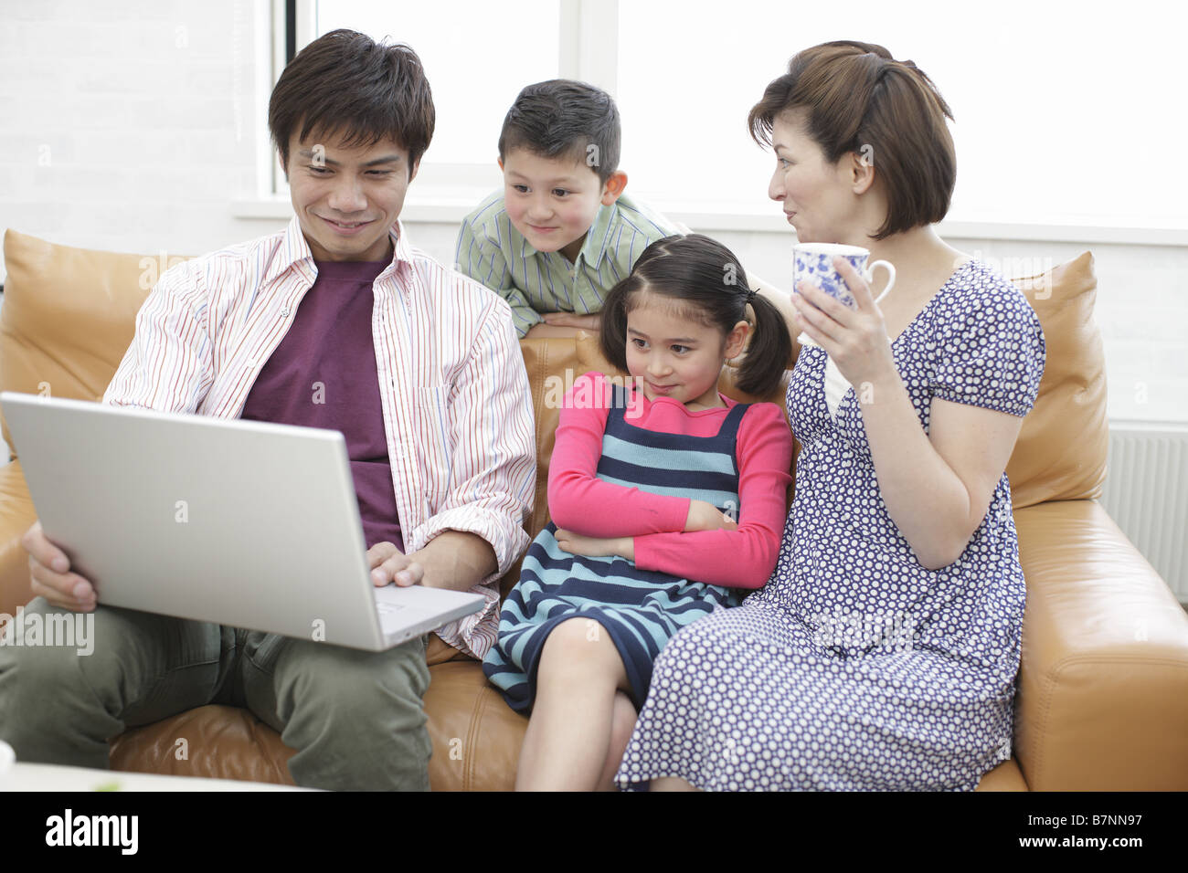 Family using computer Stock Photo - Alamy image.