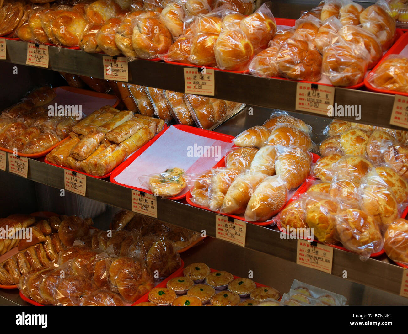 Freshly Baked Buns And Pastries At A Chinese Bakery In Chinatown