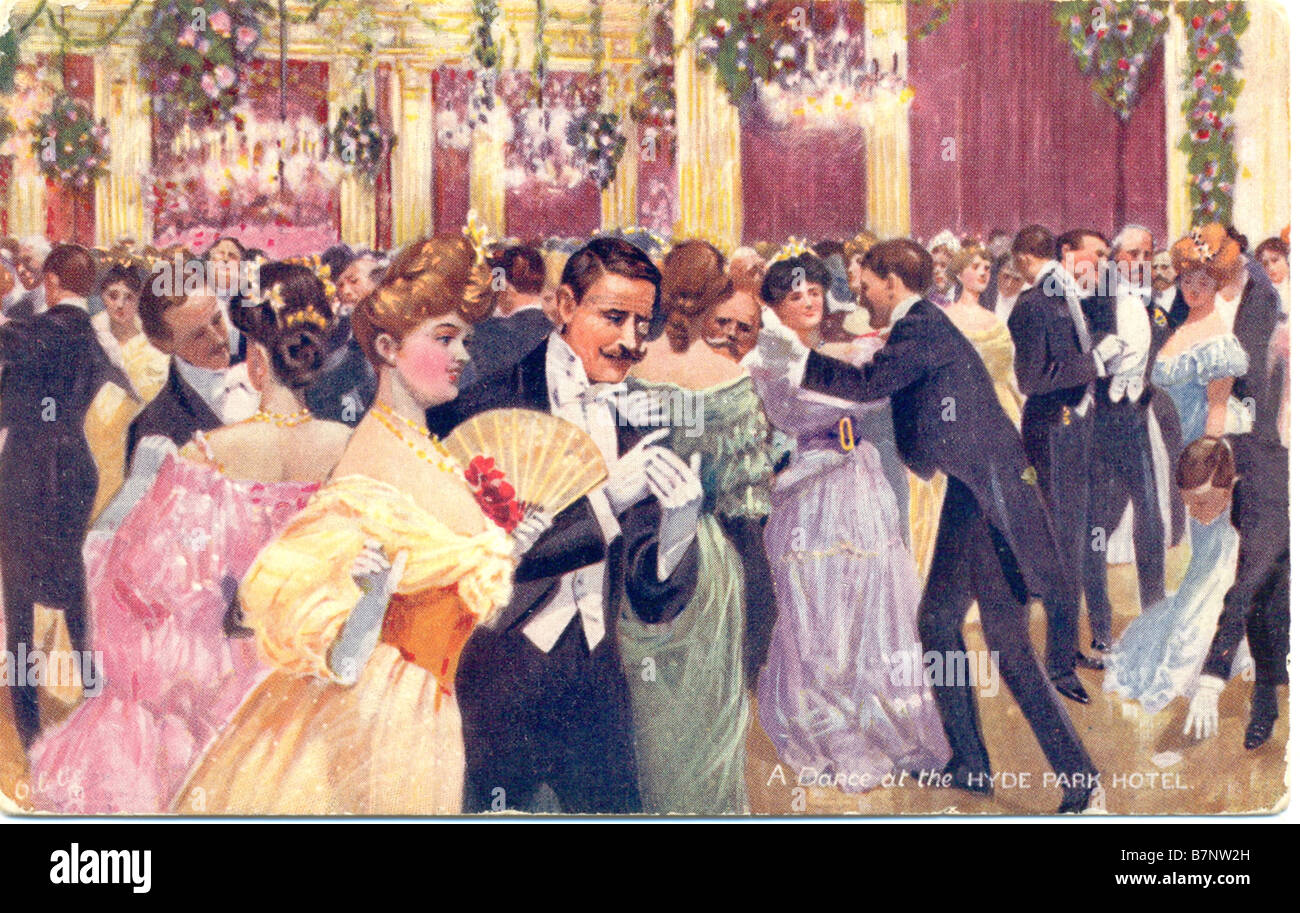 Picture postcard of  'A Dance at the Hyde Park Hotel' postally used 11 December 1905 Stock Photo