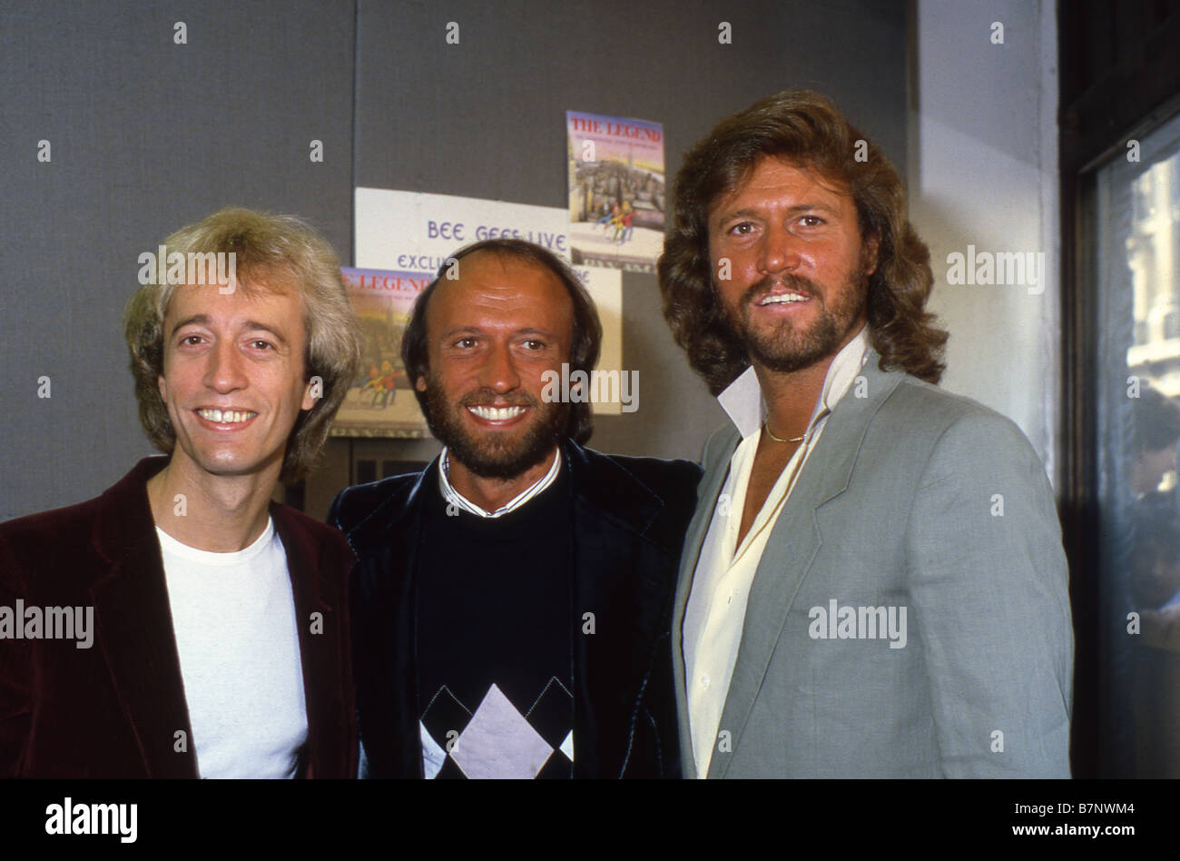 BEE GEES pop group about 1983. from l: Robin, Maurice and Barry Gibb Stock Photo