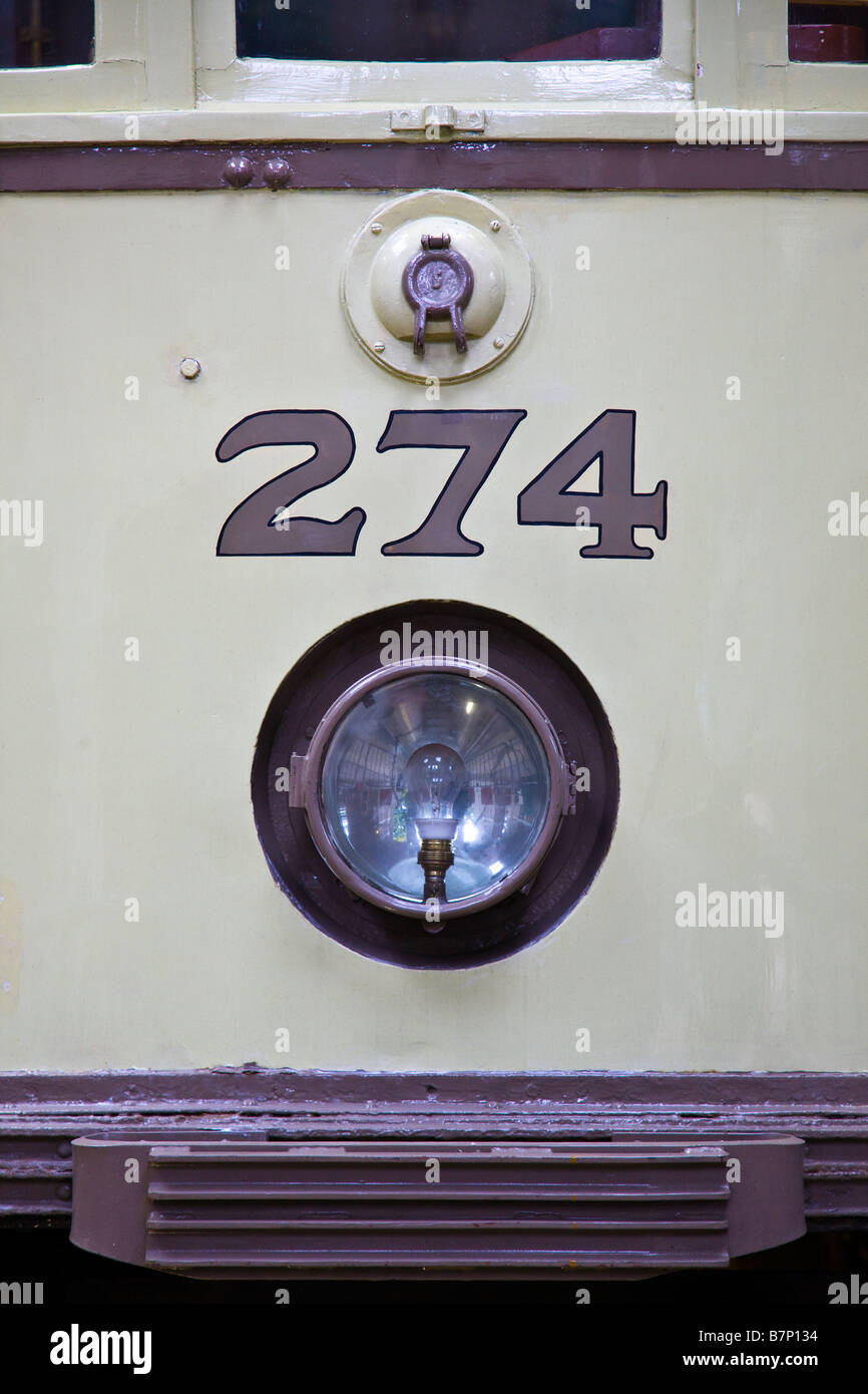 The headlight and front section of an old Dutch traditional tram with the number 274 on the front in Arnhem, Netherlands Stock Photo