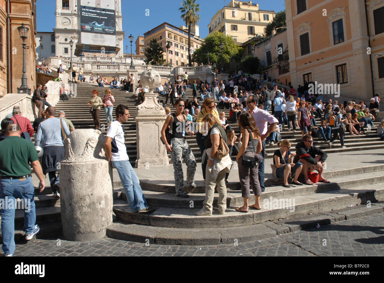Tourist crowds at the foot of the Spanish Steps Rome Italy Stock Photo