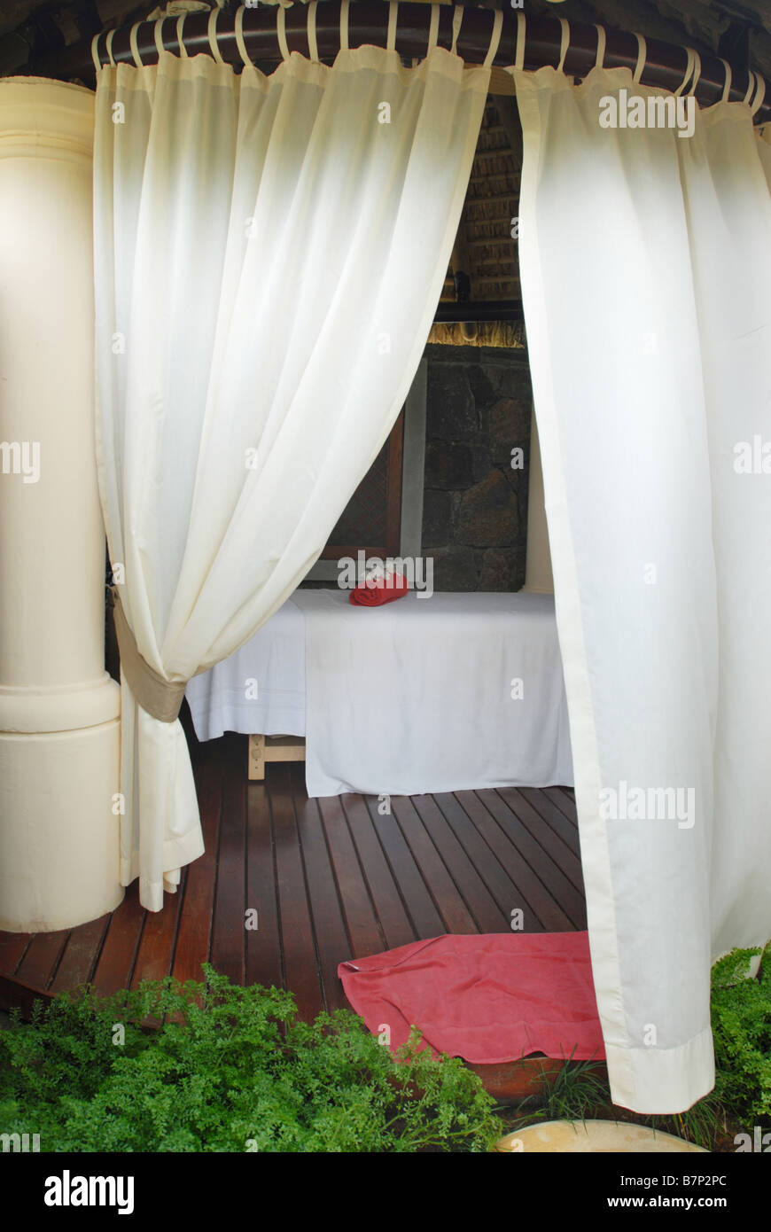 Massage tent in the Health Spa at the Beau Rivage hotel Mauritius Stock Photo