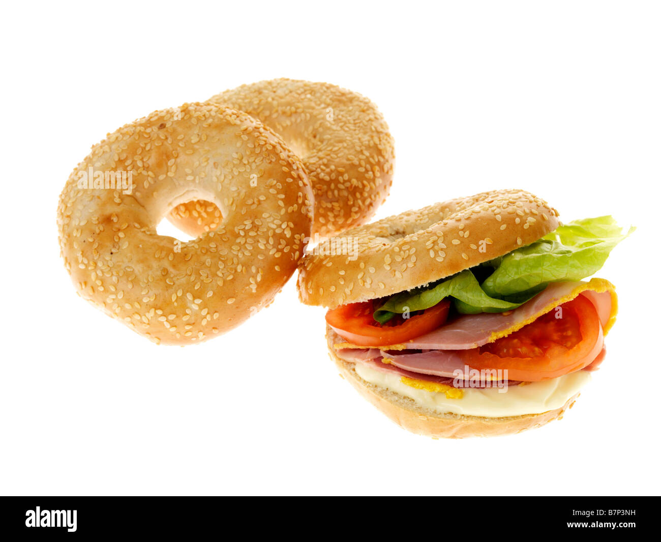 Fresh Cold Cooked Ham And Salad Sandwich Isolated Against A White Backgound With No People And A Clipping Path Stock Photo