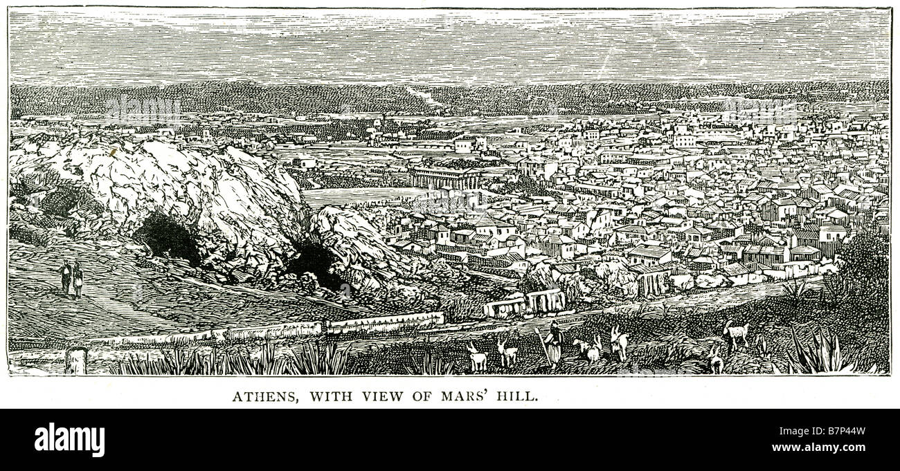 athens view mar's hill Greece city landscape town caves road valley Stock Photo