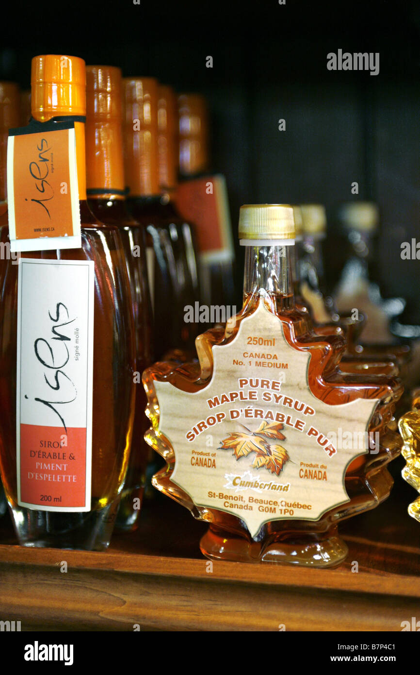 Leaf shaped bottle of pure maple syrup, Quebec City, Quebec, Canada Stock Photo