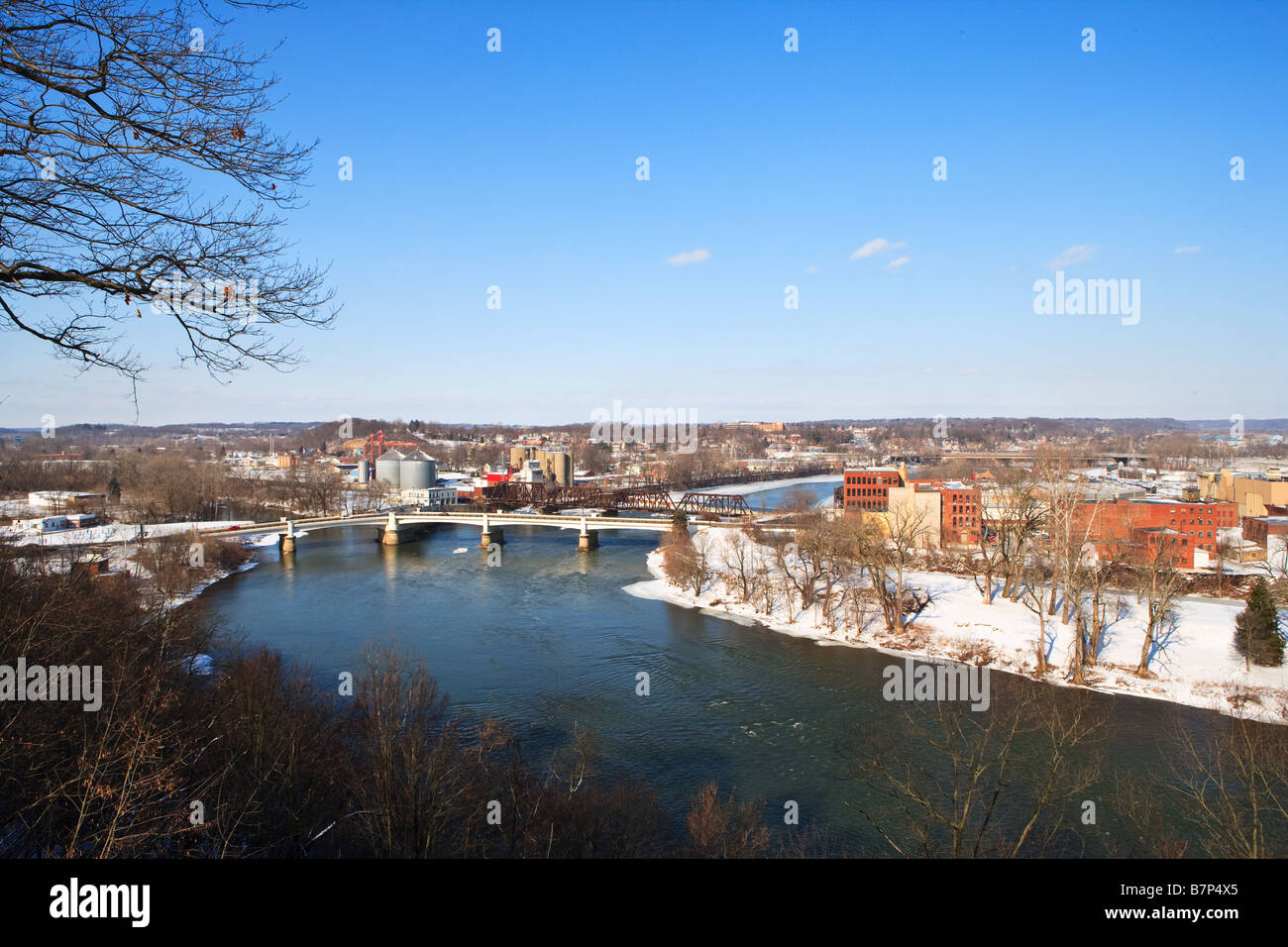 A landscape photo of Zanesville Ohio taken from Putnam Hill Park in the winter. Stock Photo