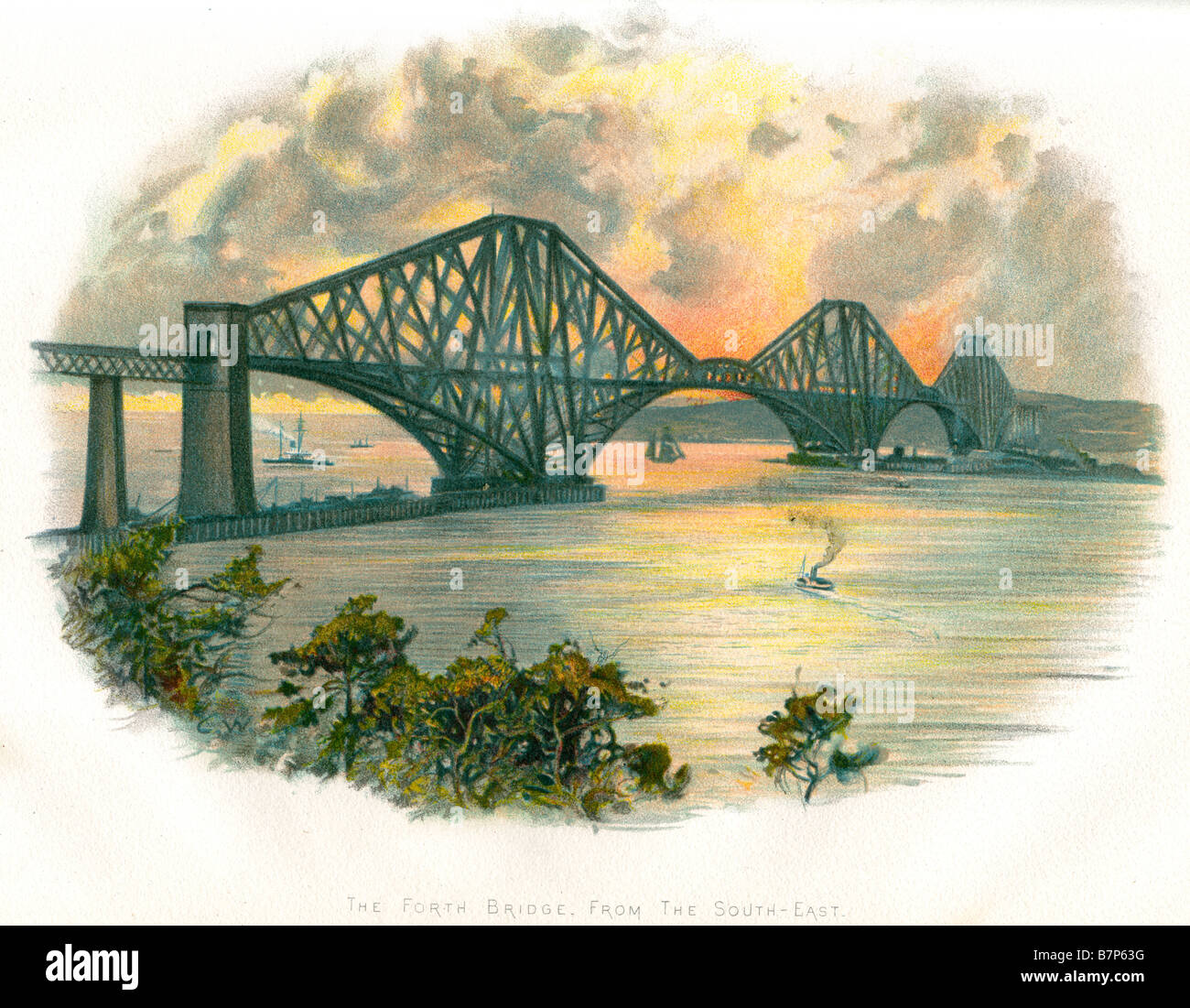 Forth bridge sout east travel transport connection metal iron steel structure civil engineering river trade boat ship shipping Stock Photo