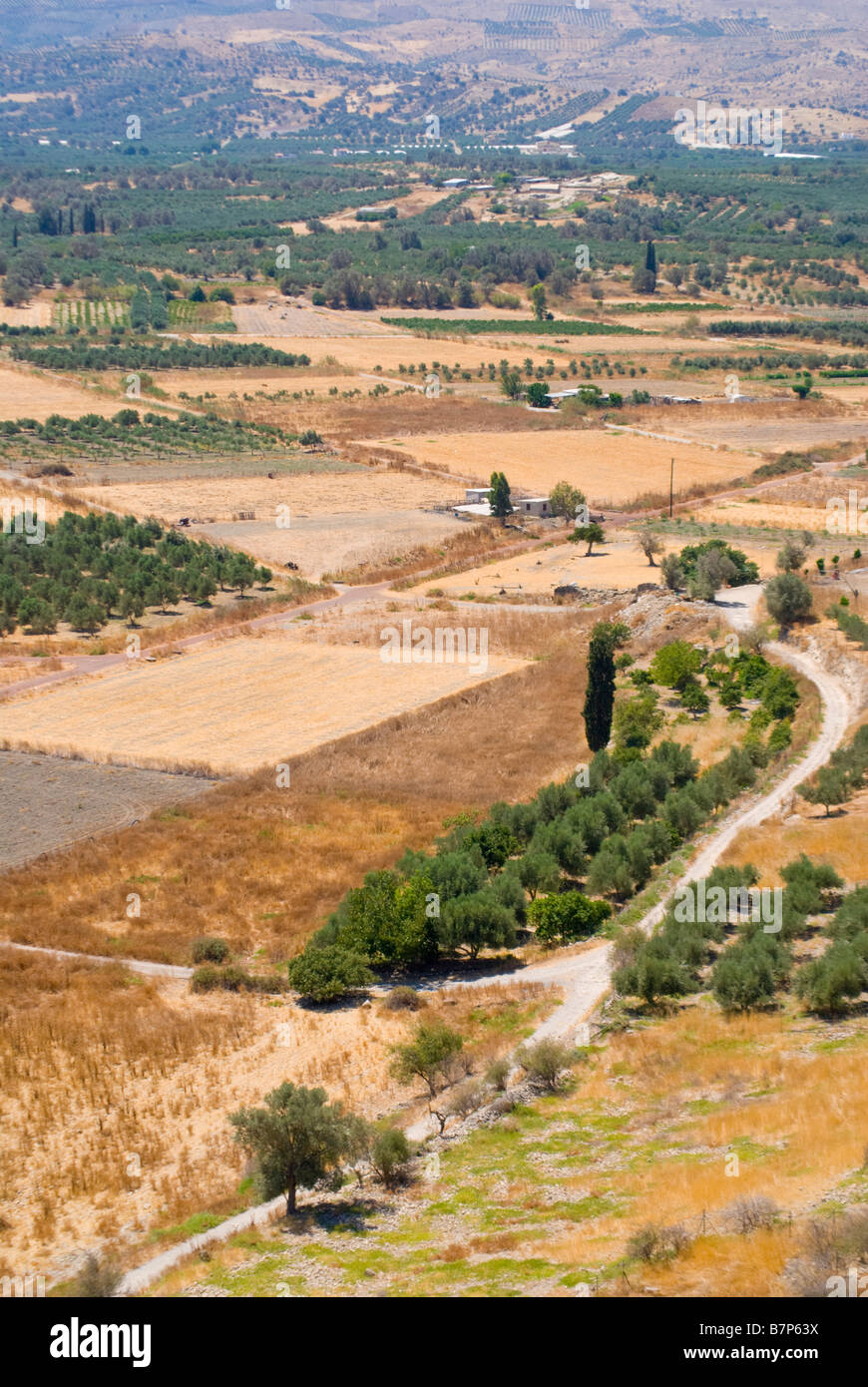 Phaestos, Crete, Greece. View of the landscape from the Phaestos Minoan archaeological site Stock Photo