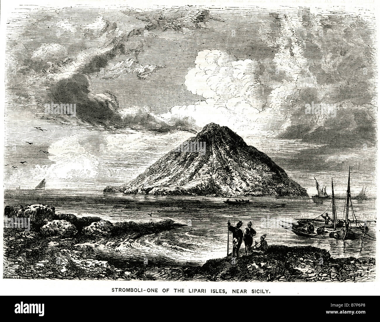 Strombolione Lipari isles Sicily Mountain coast nature ancient volcano