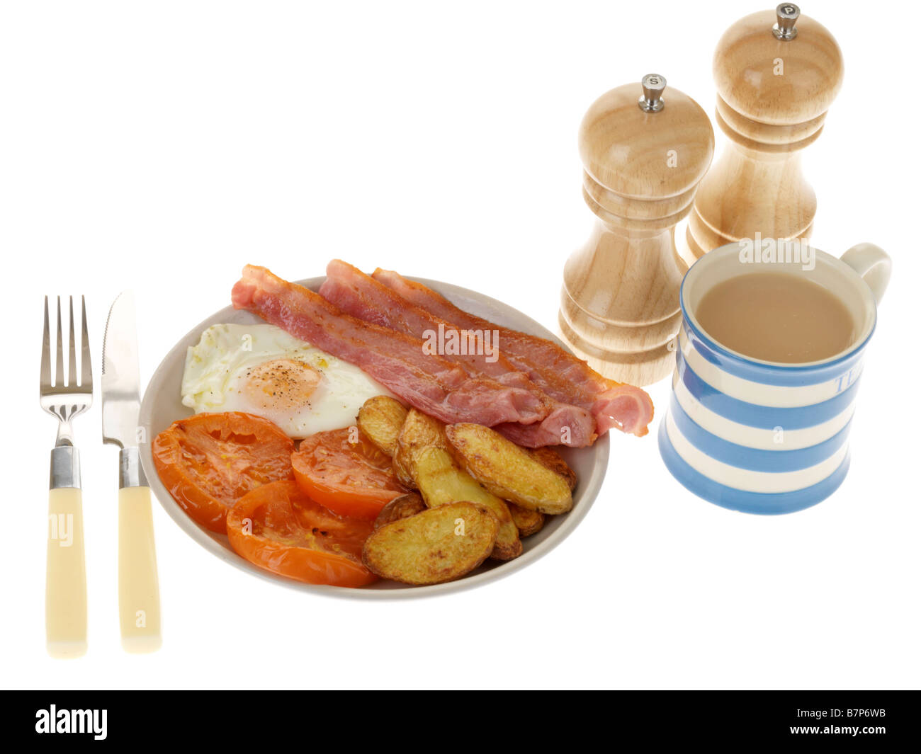 Cooked Breakfast with Streaky Bacon and Egg Stock Photo Alamy