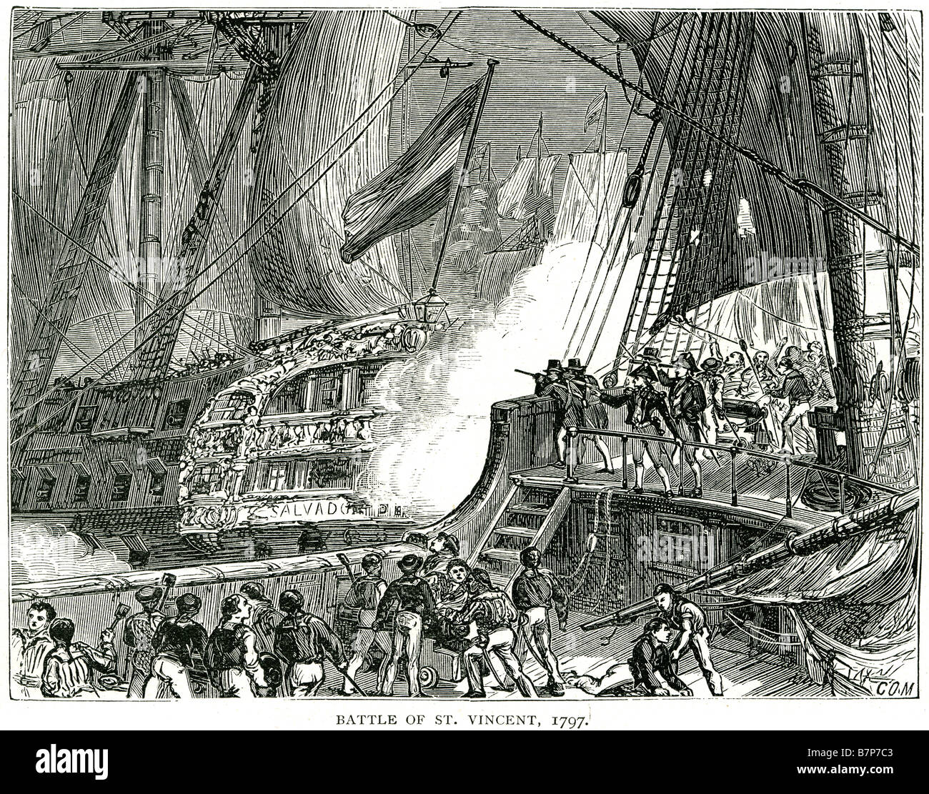 St Vincent 1797 Battle ship British fleet John Jervis Spanish Portugal sea Water Sailing Sail Wreak marine navy maritime naval v Stock Photo