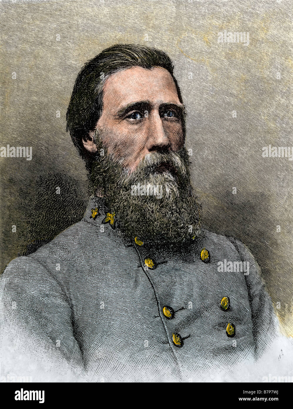 Confederate General John Bell Hood. Hand-colored woodcut Stock Photo