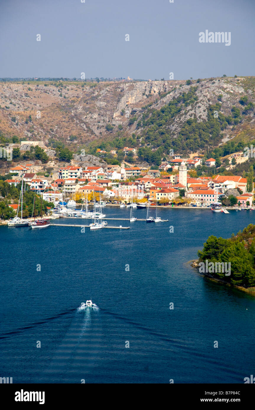 The small seaside village of Omish along the Dalamatian Adriatic Coast of Croatia Stock Photo