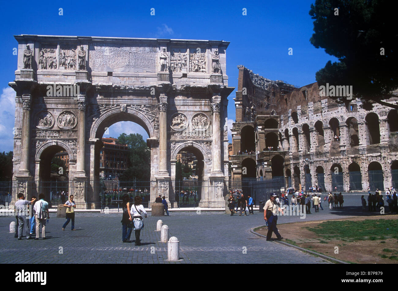 Rome The Arch of Constantine and the Roman Colosseum Stock Photo Alamy