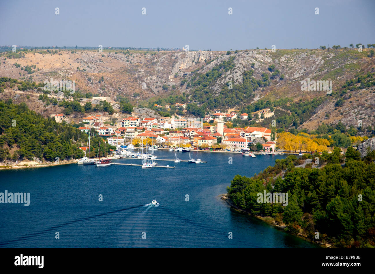 The small seaside village of Omish along the Dalamatian Adriatic Coast of Croatia Stock Photo